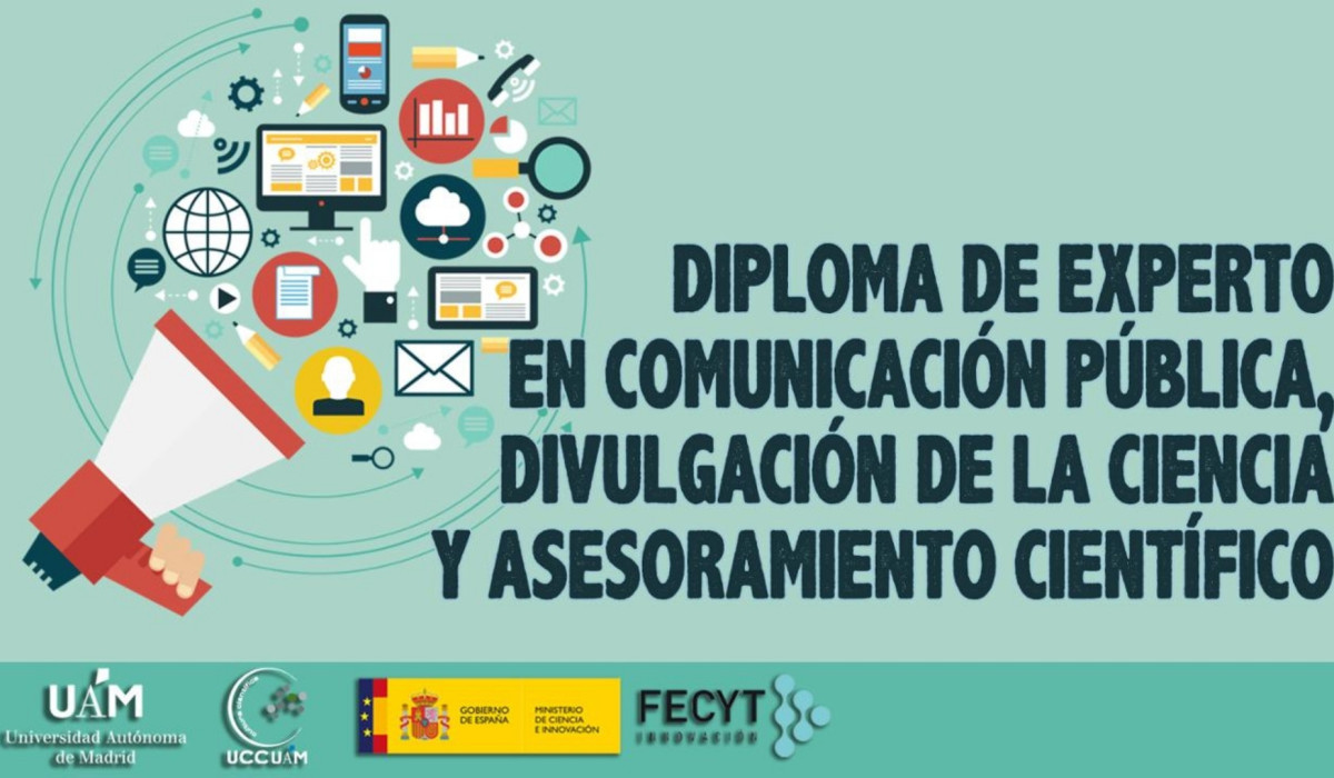 Poster del Diploma de Experto en Comunicación Pública, Divulgación de la Ciencia y Asesoramiento Científico de la Universidad Autónoma de Madrid (UAM)