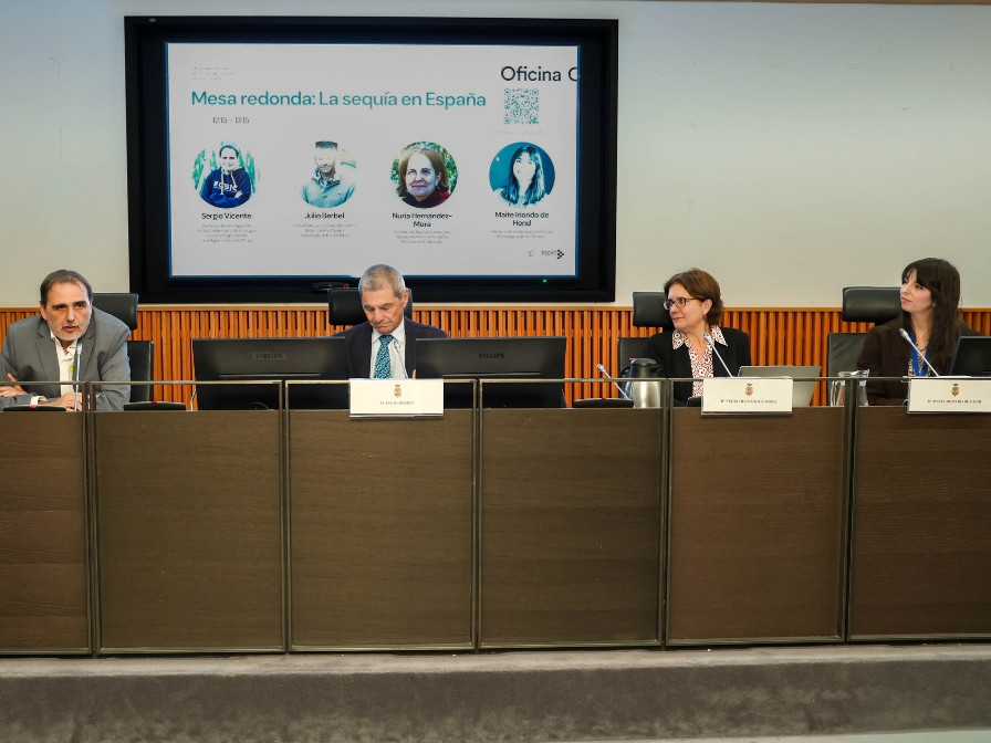Mesa redonda sobre el Informe C de sequía. De izquierda a derecha: Sergio Vicente, Julio Berbel, Nuria Hernández-Mora y Maite Iriondo de Hond.